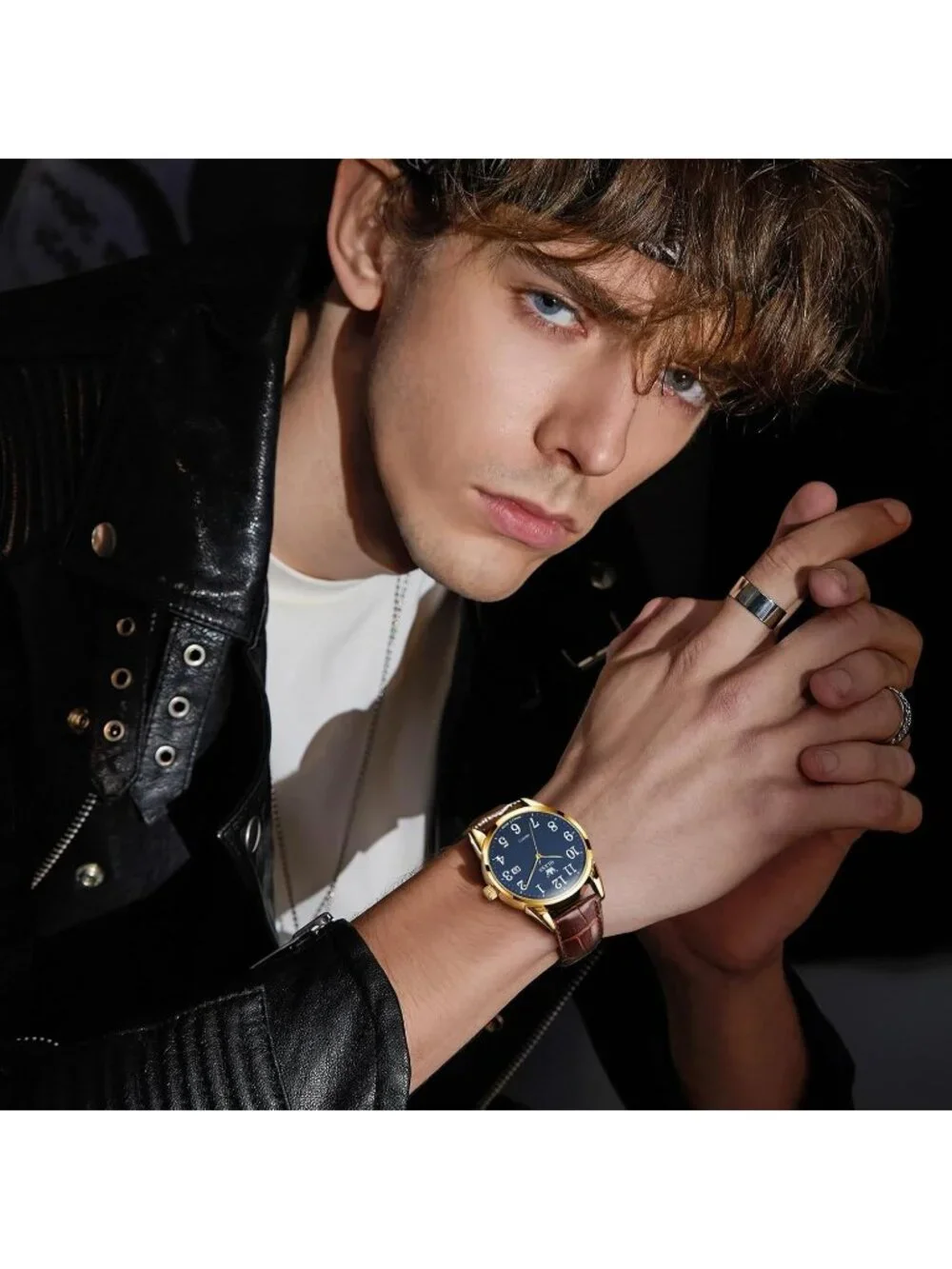 Men Brown And Gold Analog Stainless Steel Roman Numbers Waterproof Classic Watch